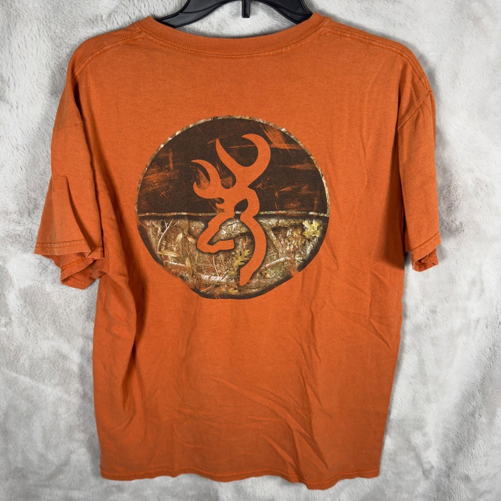 Browning TShirt Orange Logo Graphic Mens Size L G Cotton Blend‎